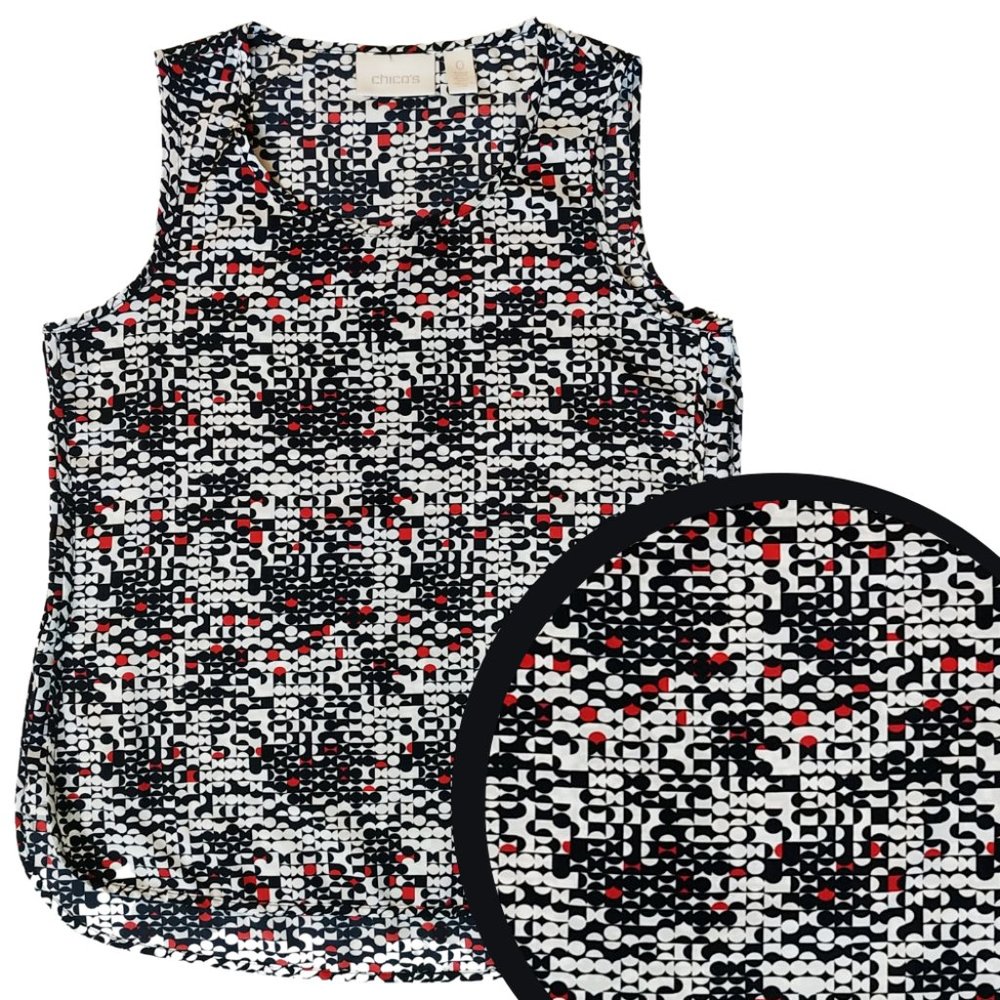 Chico's Travelers Geometric Top sz 0 Small Sleeveless EUC Red Black Chicos